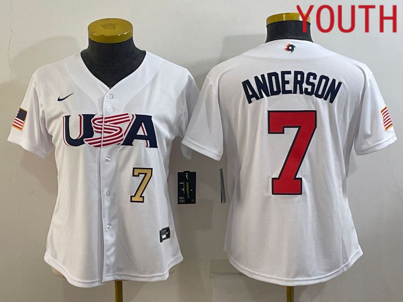 Youth 2023 World Cub USA #7 Anderson White MLB Jersey